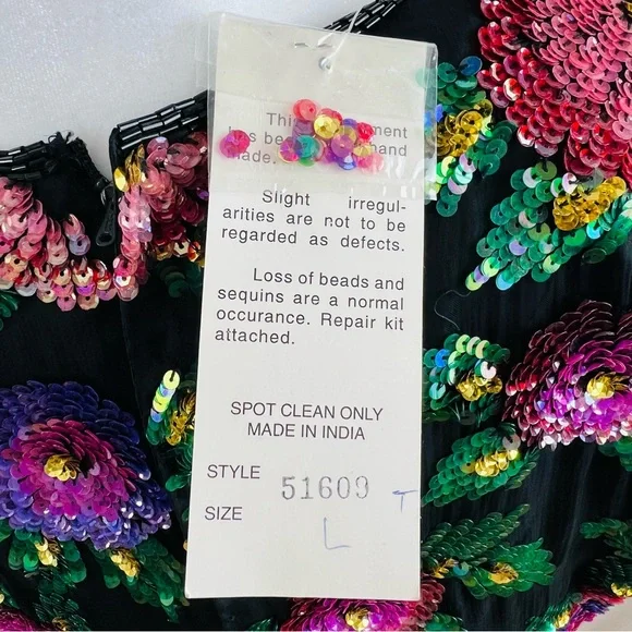 Laurence Kazar Vintage Tags Attached Sequined Floral Silk Blend Top - Picture 8 of 16